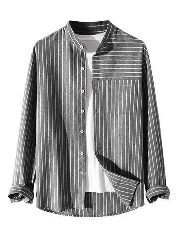 ZAFUL Men's Long Sleeves Striped Stand Collar Casual Shirt