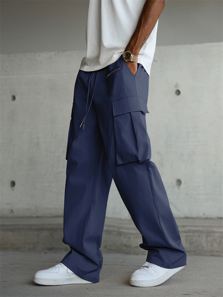 ZAFUL Men's Casual Cargo Pants Drawstring Elastic Waist Pants Loose Fit Joggers with Zip Pockets for Streetwear