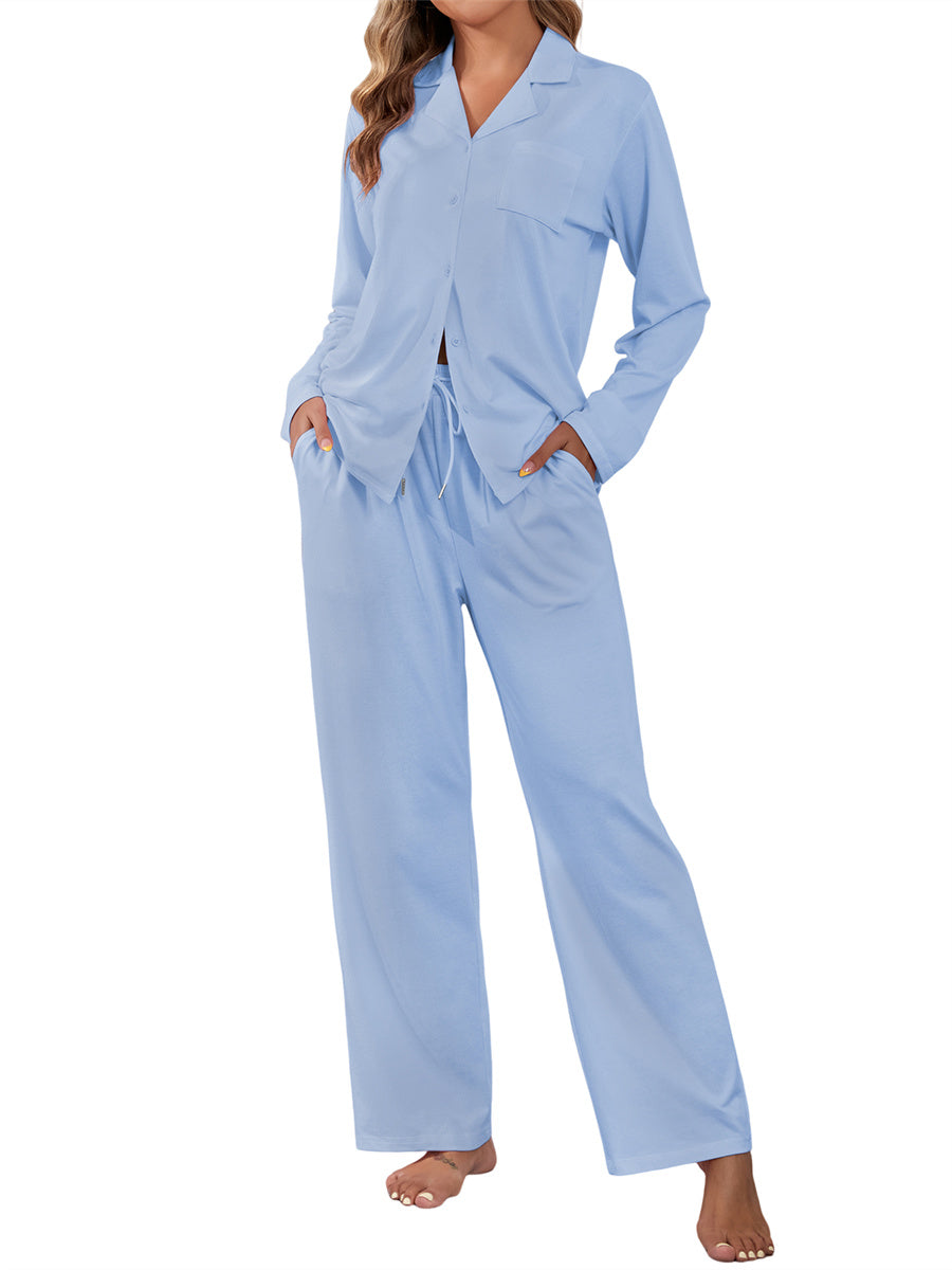 ZAFUL Women's Cotton Pajamas Sets Notch Long Sleeve Sleepwear Button Down Nightwear Soft Pjs Lounge Sets-AMZ