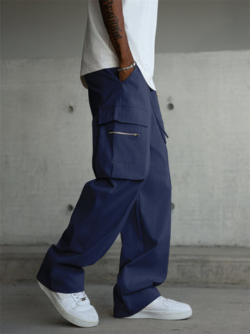 ZAFUL Men's Casual Cargo Pants Drawstring Elastic Waist Pants Loose Fit Joggers with Zip Pockets for Streetwear
