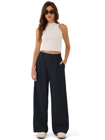 ZAFUL Womens Wide Leg Pants High Elastic Waisted Business Casual Trousers Work Dress Pants