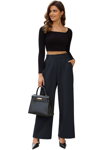 ZAFUL Womens Wide Leg Pants High Elastic Waisted Business Casual Trousers Work Dress Pants