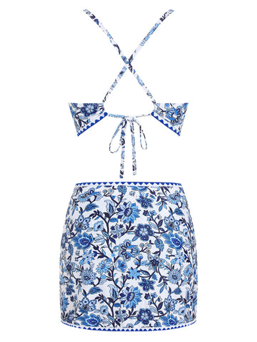 ZAFUL Women's V-Neck Bikini Set with Skirt 2 Piece Swimsuit Tummy Control Bathing Suit