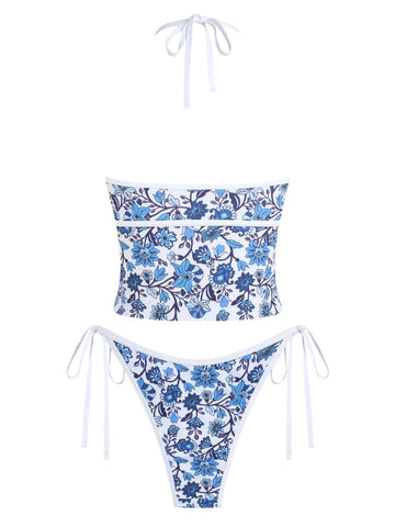 Women's Tankini Swimsuits Floral Halter Tummy Control High Waisted Sexy Bikini Set