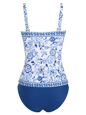 ZAFUL Women's Tummy Control Tankini Two Piece High Waisted Bathing Suits Full Coverage Bikini Bottoms