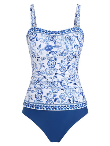 ZAFUL Women's Tummy Control Tankini Two Piece High Waisted Bathing Suits Full Coverage Bikini Bottoms