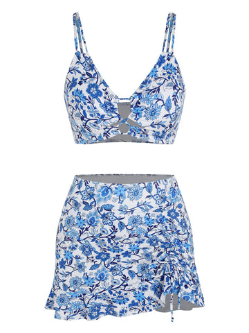 ZAFUL Women's High Waisted Bikini Sets Two Piece Swimsuit with Swim Skirt Tummy Control Bathing Suit String Swim Suits