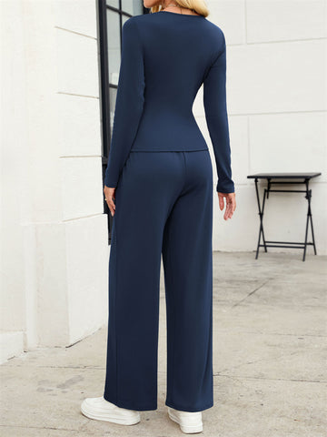ZAFUL Women's 2 Piece Fall Outfits Set - Long Sleeve Top & Wide Leg Tracksuits