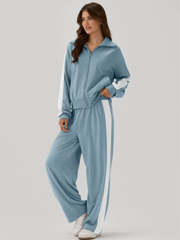 ZAFUL Womens 2 Piece Outfits Lounge Set Sweatsuit Long Sleeve Tracksuit for Travel Airport Casual outfits-AMZ