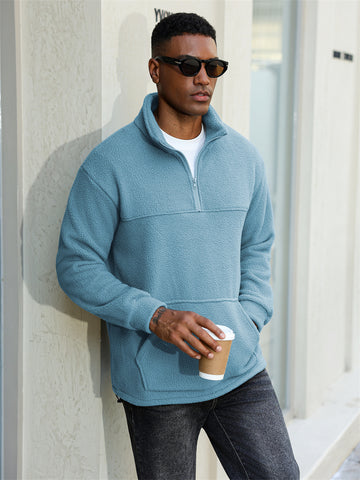 ZAFUL Men's Fluffy Polar Fleece Sweatshirt Half Zip Unisex Hoodie