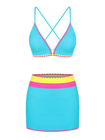 ZAFUL Women's V-Neck Bikini Set with Skirt 2 Piece Swimsuit Tummy Control Bathing Suit