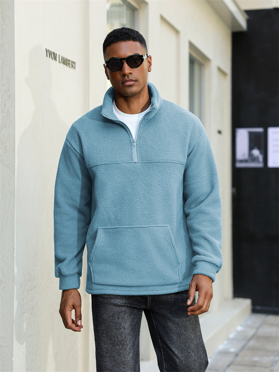 ZAFUL Men's Fluffy Polar Fleece Sweatshirt Half Zip Unisex Hoodie-AMZ