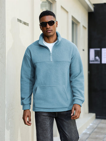 ZAFUL Men's Fluffy Polar Fleece Sweatshirt Half Zip Unisex Hoodie