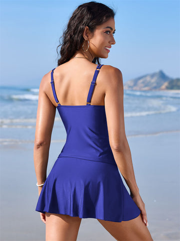 ZAFUL Womens Tummy Control Scalloped V Neck Tankini Bathing Suits with Skirt Bottom