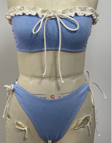 ZAFUL Ruffle Polka Dot Bandeau Bikini Set-AMZ