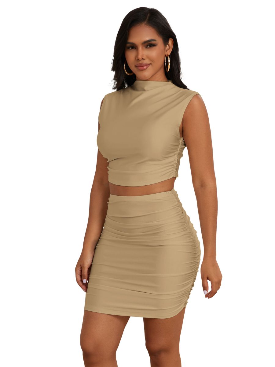 Bodycon-Skirt-Sets-Khaki