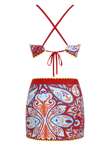 ZAFUL Women's V-Neck Bikini Set with Skirt 2 Piece Swimsuit Tummy Control Bathing Suit