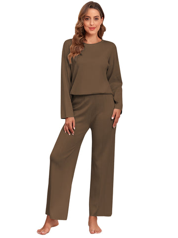 ZAFUL Women 2 Piece Outfits Loose Crewneck Top and Wide Leg Pants Lounge Set Tracksuit