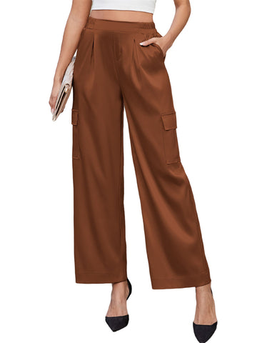 ZAFUL Womens Satin Pants Wide Leg High Waisted Cargo Pants Silky Dressy Casual Slack Trousers