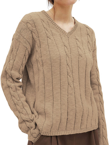 ZAFUL Women's V-Neck Cable Knit Sweater