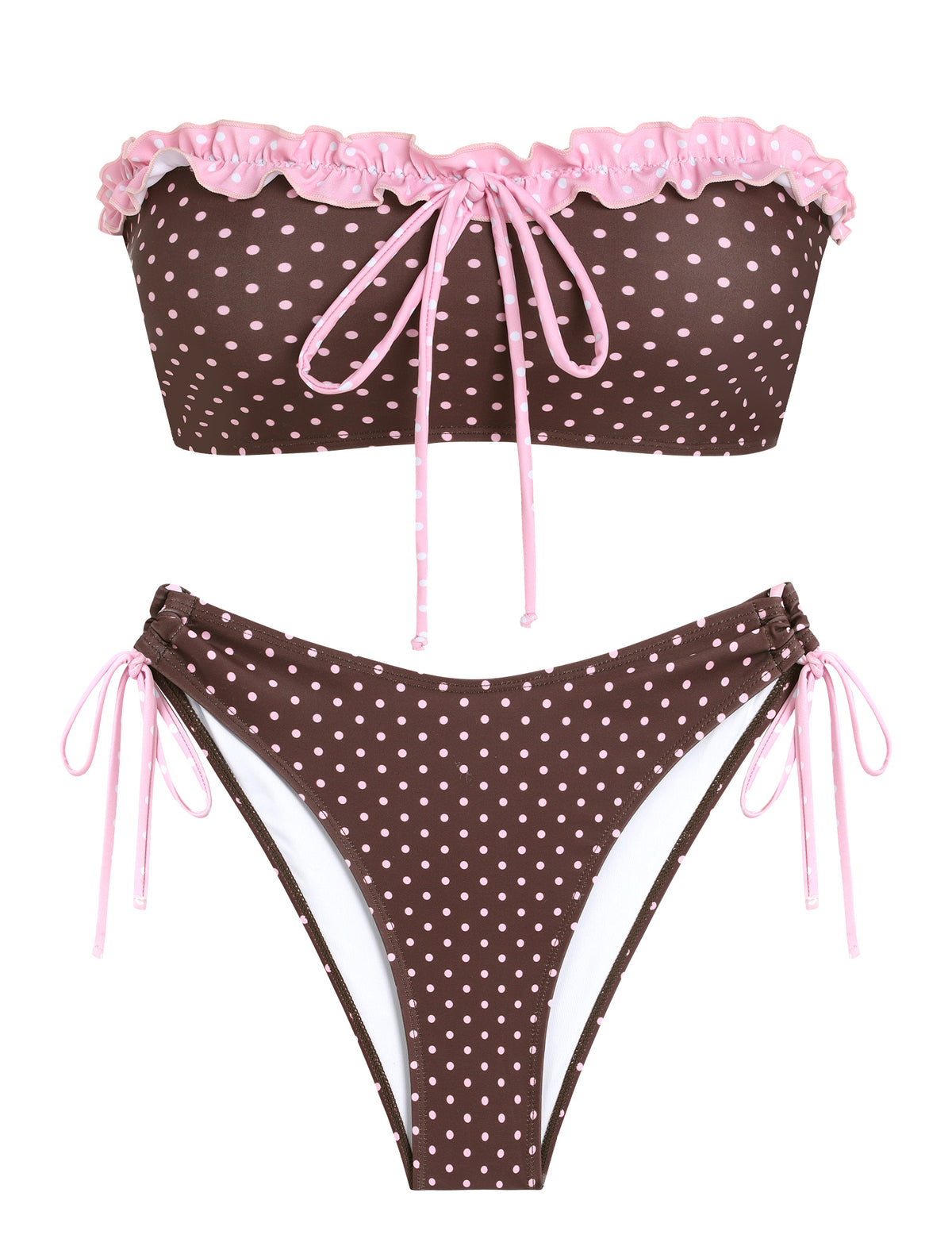 ZAFUL Ruffle Polka Dot Bandeau Bikini Set-AMZ