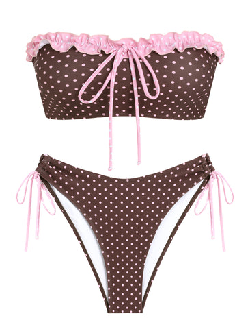 ZAFUL Ruffle Polka Dot Bandeau Bikini Set-AMZ