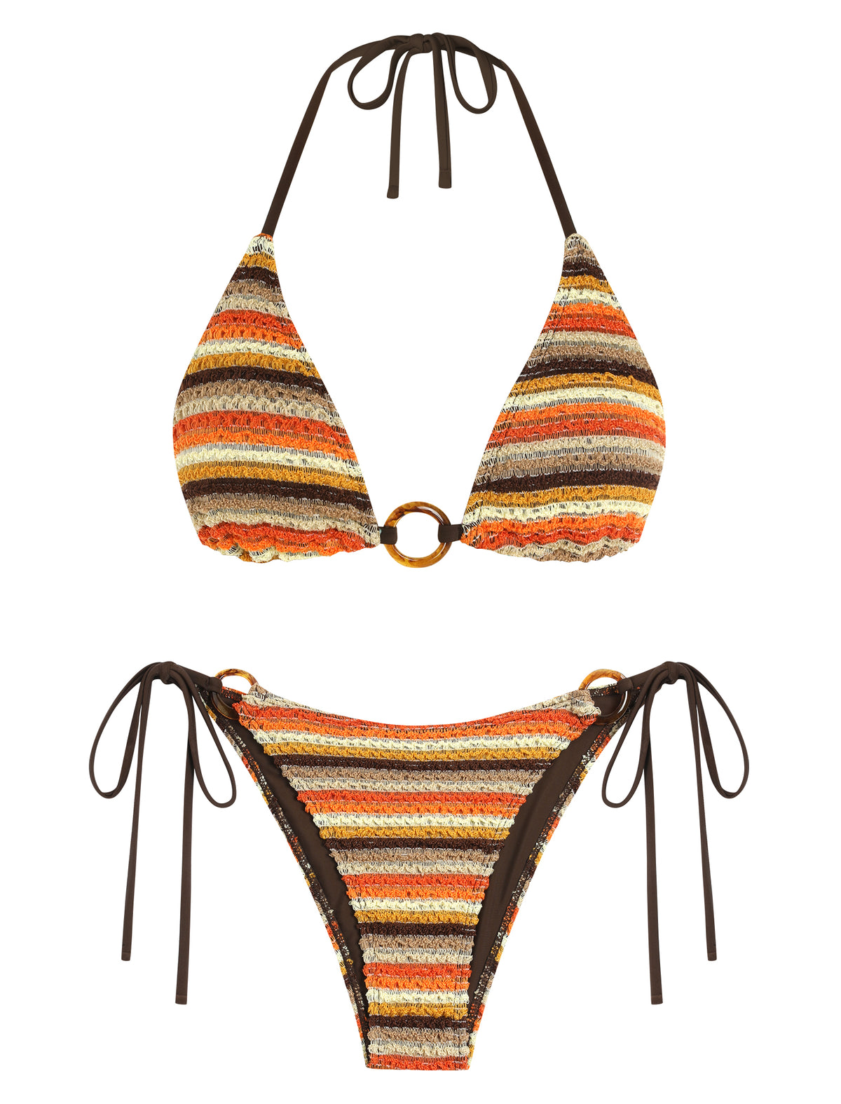 ZAFUL Women’s Multicolor Crochet Textured Bikini Set with O-Ring Details-AMZ