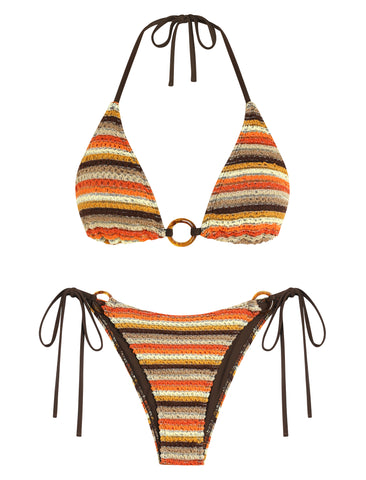 ZAFUL Women’s Multicolor Crochet Textured Bikini Set with O-Ring Details-AMZ