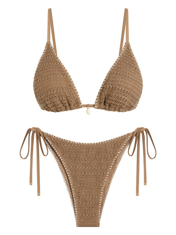 ZAFUL Women's Sexy Triangle Bikini Set 2025 Crochet Tie Side String Cheeky Swimsuit 2 Piece Bathing Suits