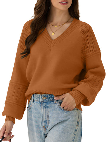 ZAFUL Women's Sweater Fall Trendy Long Sleeve V Neck Loose Casual Tunic Tops