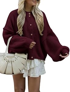 Oversized Crewneck Pearl Buttons Cardigan