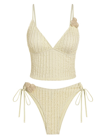 ZAFUL Womens Tankini Swimsuits Texture 3D Flower Decor Cropped Bikini Swimsuit 2 Pieces Cutout Bathing Suit-AMZ