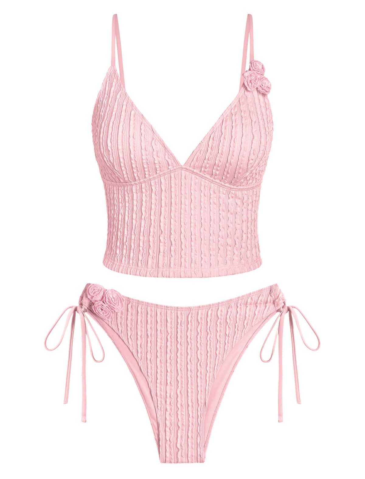 ZAFUL Womens Tankini Swimsuits Texture 3D Flower Decor Cropped Bikini Swimsuit 2 Pieces Cutout Bathing Suit-AMZ