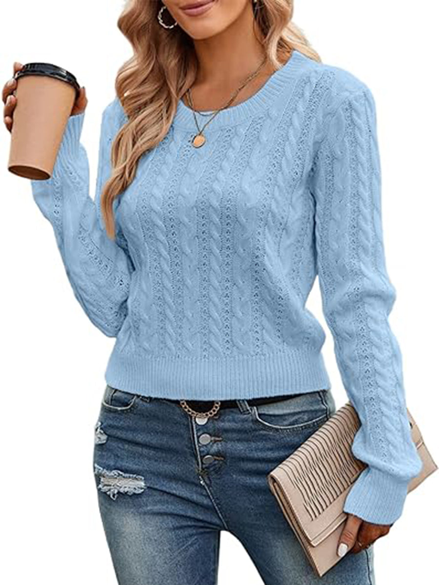 Cable-Cropped-Sweater-Light Blue