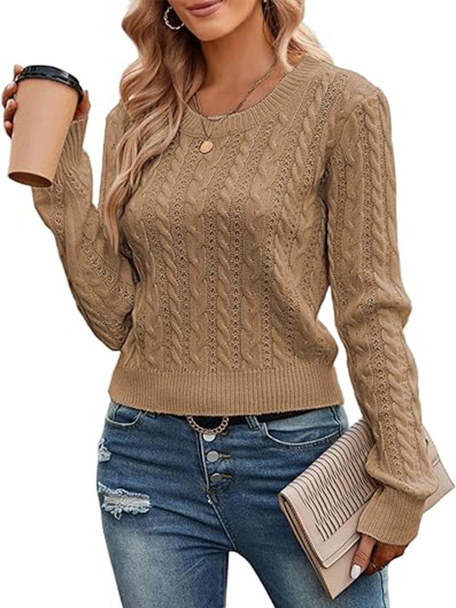 Cable-Cropped-Sweater-Camel Brown