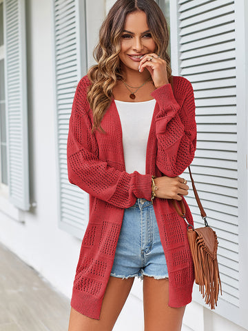 Cardigan-Knit-Casual-Long-Sleeve-Wine Red