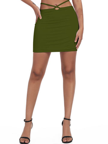Casual-Pencil-Bodycon-Short-Skirt-Olive Green