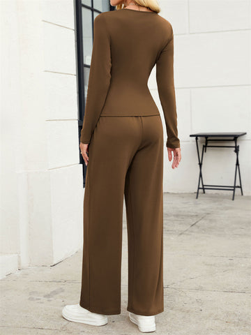 ZAFUL Women's 2 Piece Fall Outfits Set - Long Sleeve Top & Wide Leg Tracksuits