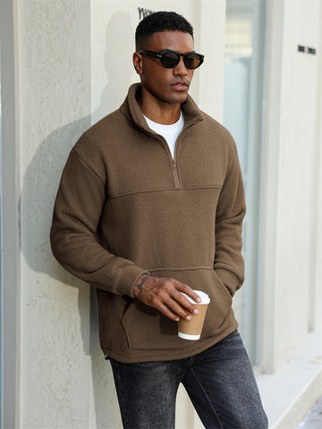 ZAFUL Men's Fluffy Polar Fleece Sweatshirt Half Zip Unisex Hoodie