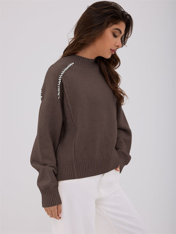 ZAFUL Women's Knit Sweaters Casual Long Sleeve Crewneck Loose Fit Pullover Sweater Winter Jumper Tops