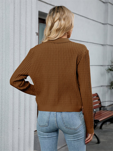 ZAFUL Womens Cable Knit Cardigan Sweater Casual Long Sleeve Open Front Button Down Cardigan Trendy Lapel Neck Sweater Outwear