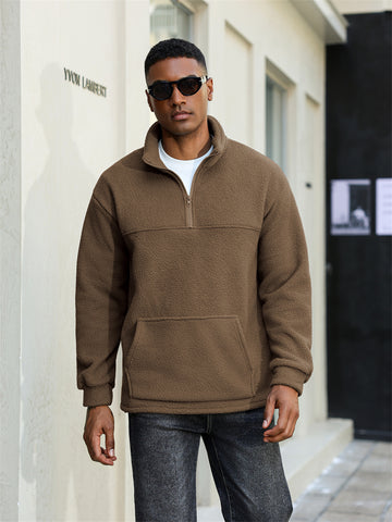 ZAFUL Men's Fluffy Polar Fleece Sweatshirt Half Zip Unisex Hoodie