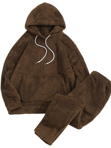 ZAFUL Women's Fuzzy Fleece Pajamas Sets Loungewear Long Sleeve pocket Casual Hoodies and Pants Set 2 Piece Fluffy Sleepwear