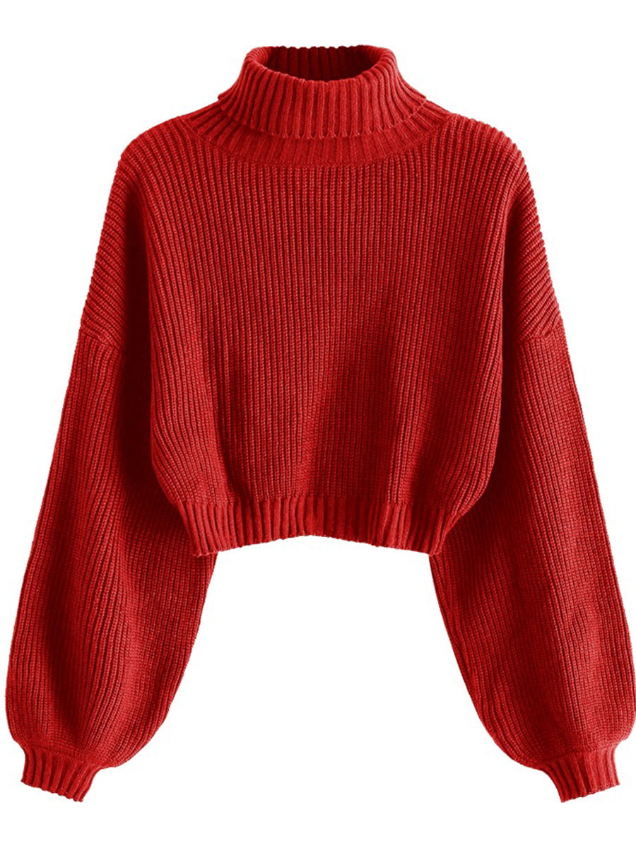 Cropped-Turtleneck-Sweater-Bright Red