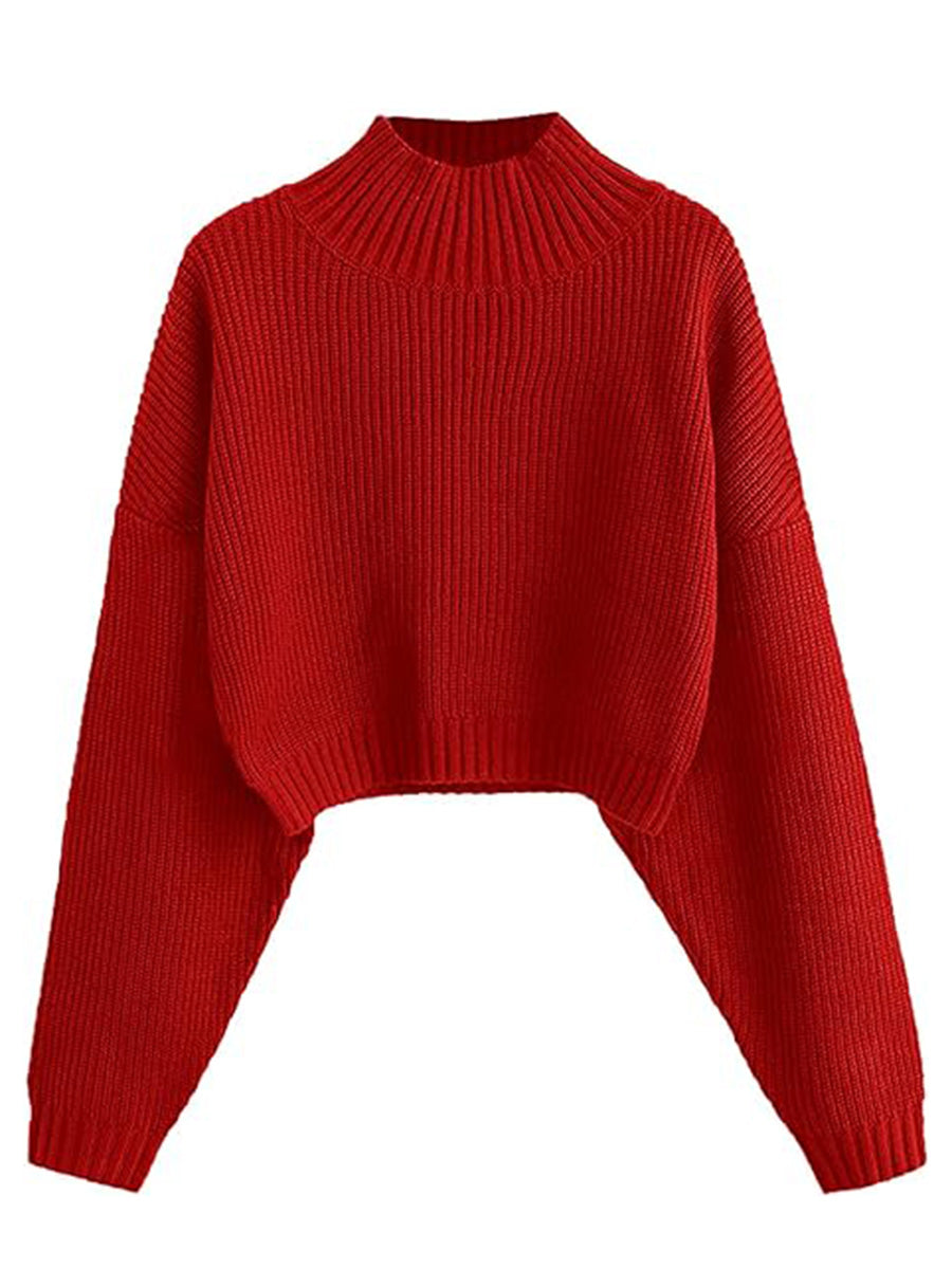 Cropped-Turtleneck-Sweater-Xmas Red