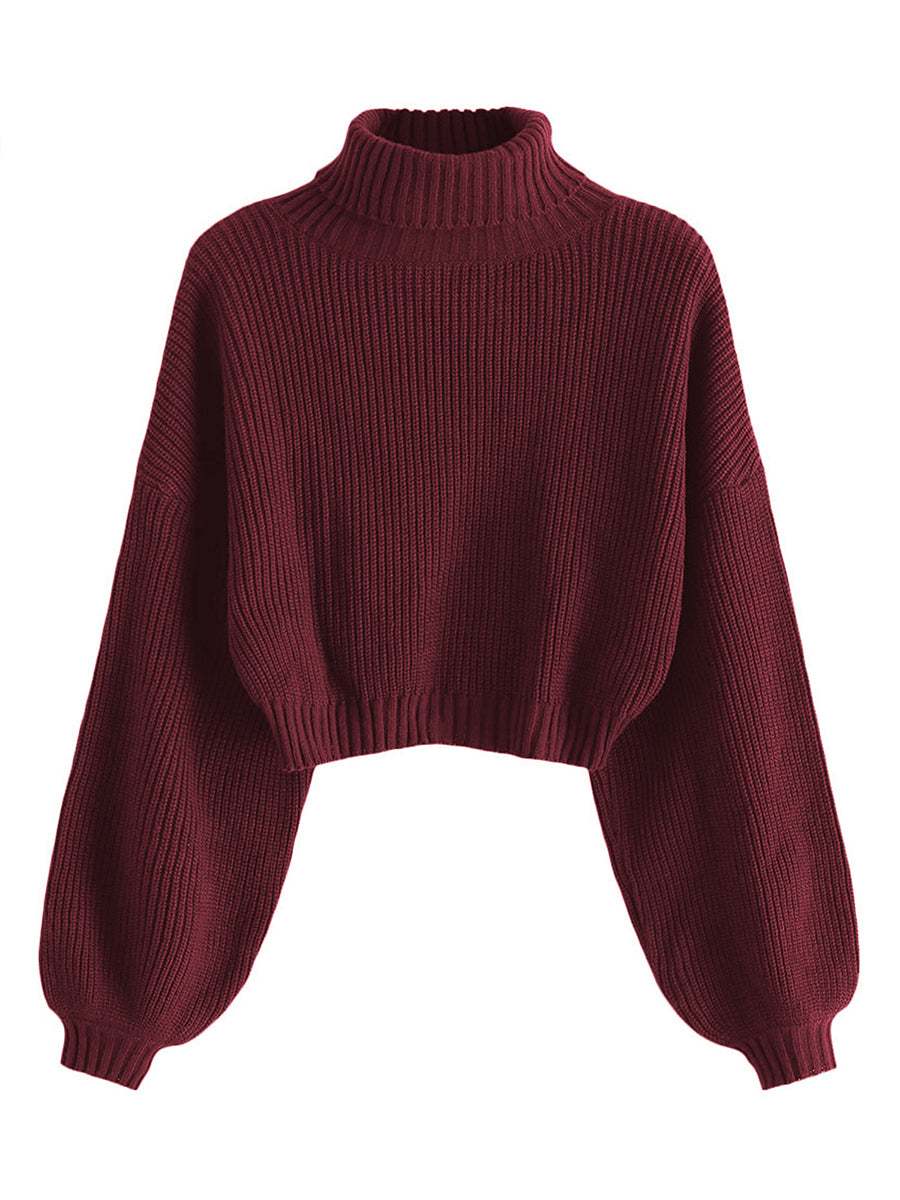 Cropped-Turtleneck-Sweater-Wine Red