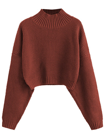 Cropped-Turtleneck-Sweater-Brick Red