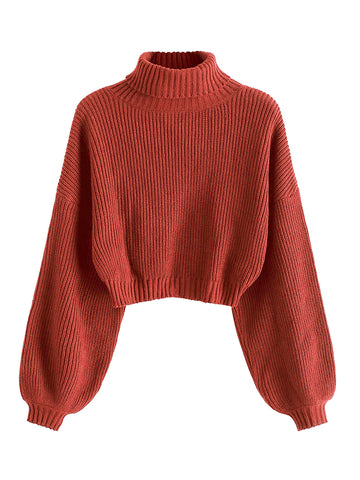 Cropped-Turtleneck-Sweater-Chestnut Red