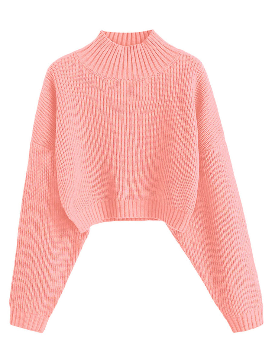Cropped-Turtleneck-Sweater-Orange Pink
