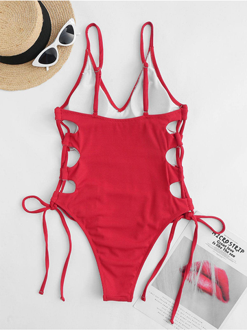 Cutout-Halter-Swimsuit-Red-3
